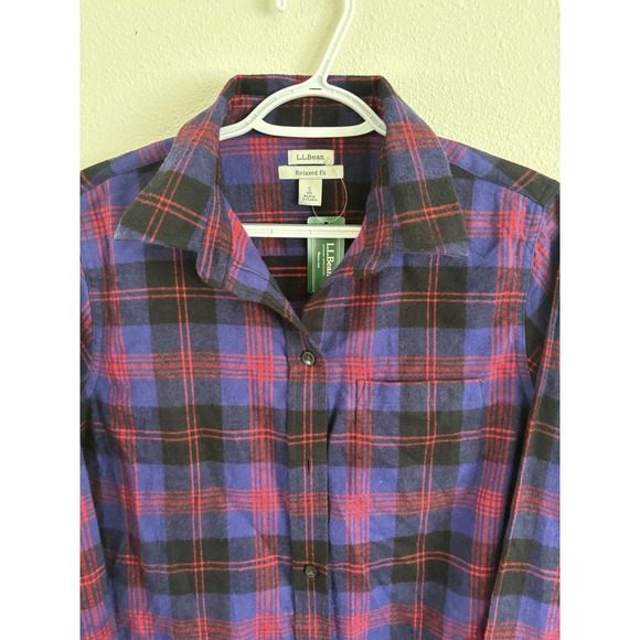 LL Bean Womens Small Scotch Plaid Flannel Tunic Shirt Relaxed Fit New‎ 273137 - Picture 2 of 9